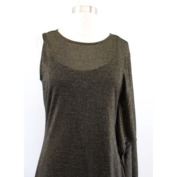 NWT Ted Baker Monyca Black Gold Metallic One Shoulder Draped Dress Size 4 - Picture 6 of 10